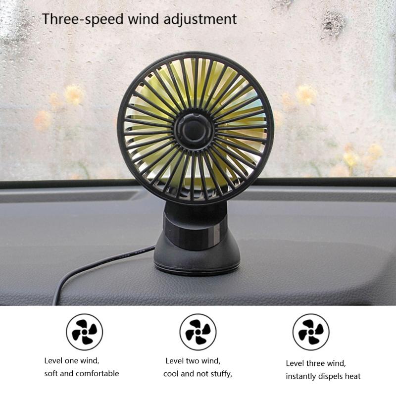 Car USB Clip Fan with 360 Degree Rotation & Strong ABS Suction Cup Portable Auto Suction Cup Fan for Vehicle Cooling