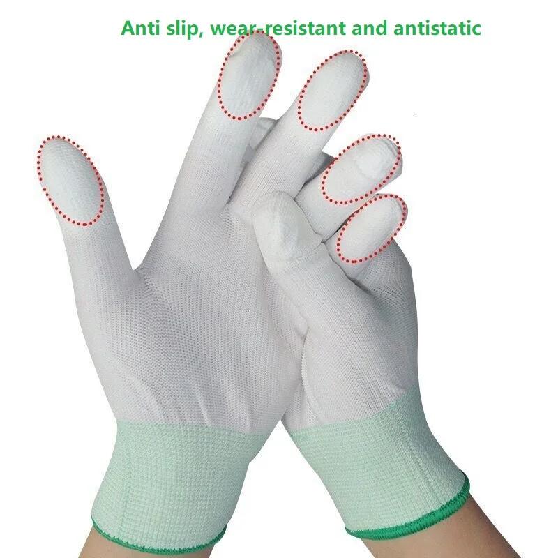 12 Paar/Dutzend Nylon PU Fingerbeschichtete Handschuhe Weiß Handschuh Antistatische Handschuhe Saubere Gestrickte Handschuhe