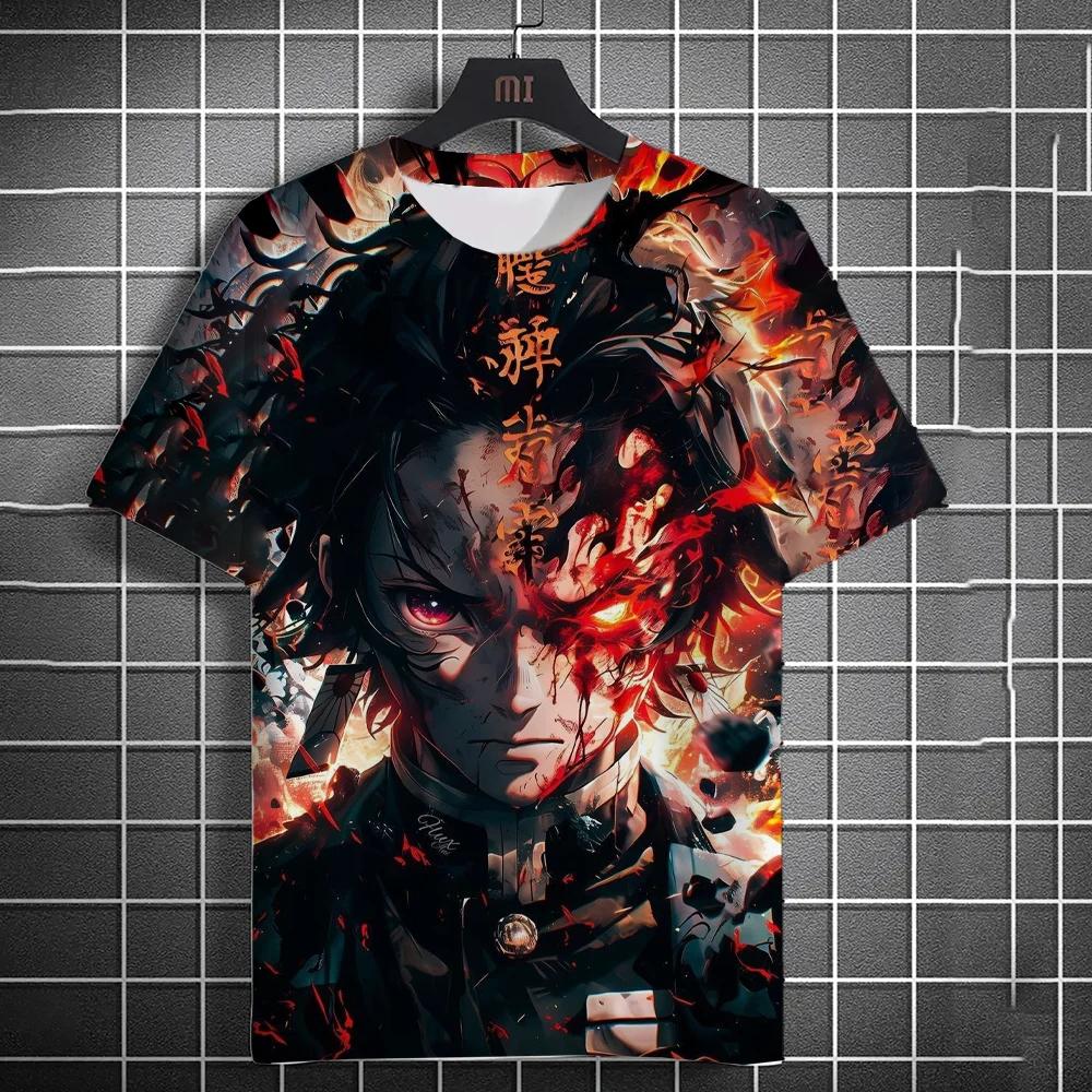 Japanese Graffiti Anime 3D Printed Fashionable Casual Short Sleeved Men's T-shirts - Soft Medium Stretch Polyester Fabric Summer Relaxed Fit Clothing
