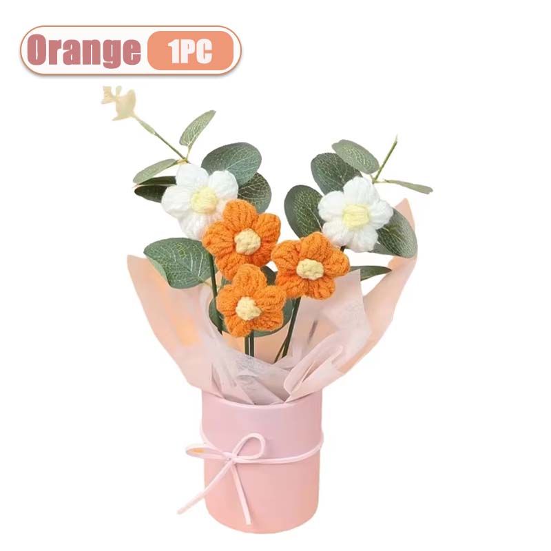 1-10PCS Knitted Flower Bouquet Gift Set Stitch Handmade Mother's Day Present Crochet Artificial Flower Bouquet Craft Home Decor