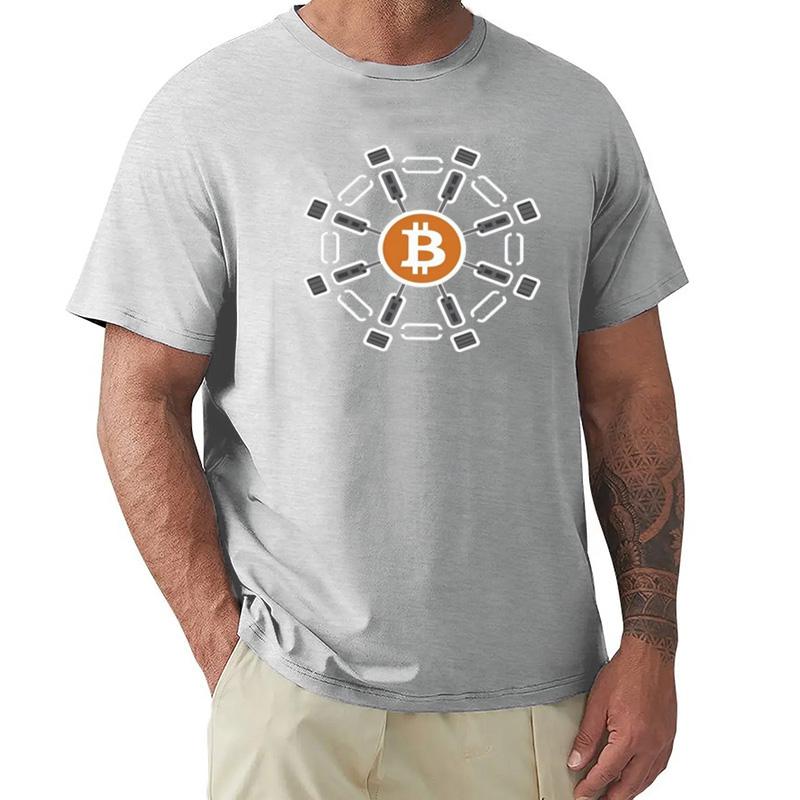 Bitcoin Surrounded By Blockchain Links Unisex TShirt Fashion Plus Size T Shirts Unisexs ONeck Cotton Tees Short Summer Male