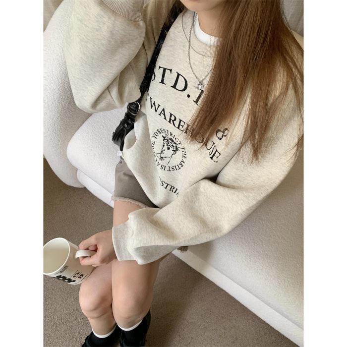 2025 autumn and winter American design oversize loose pendant lazy wind fleece thickened sweater 3XL