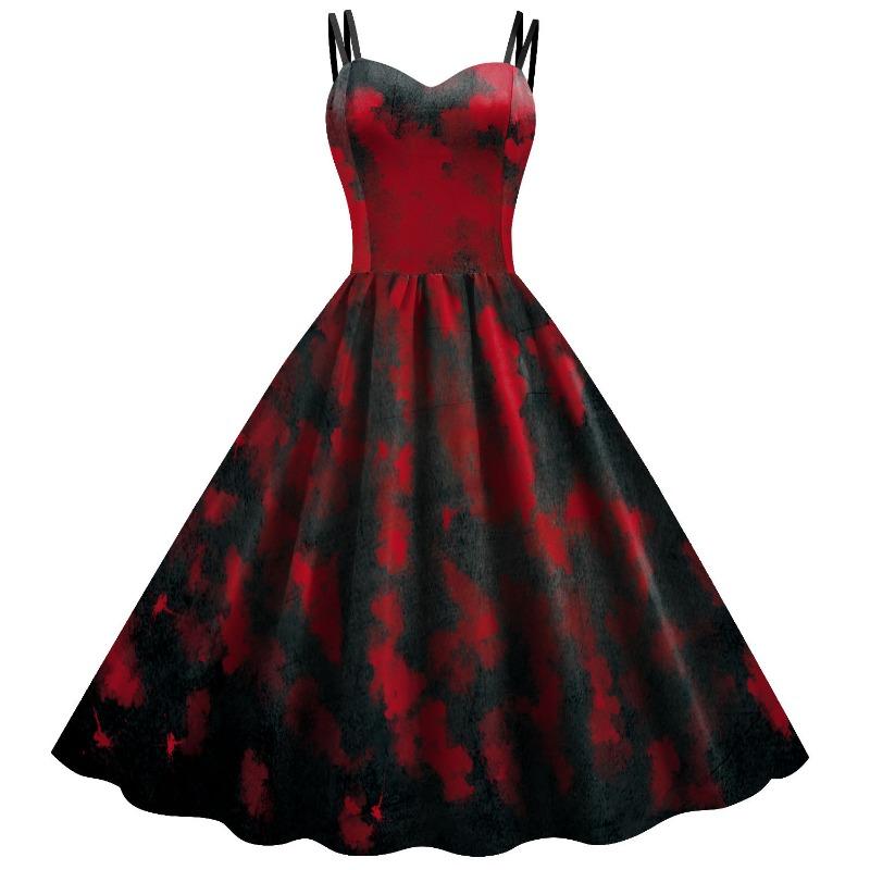 Women's Skirt Women's Halloween New Suspender Skull Head Spider Web Digital Printing Dress