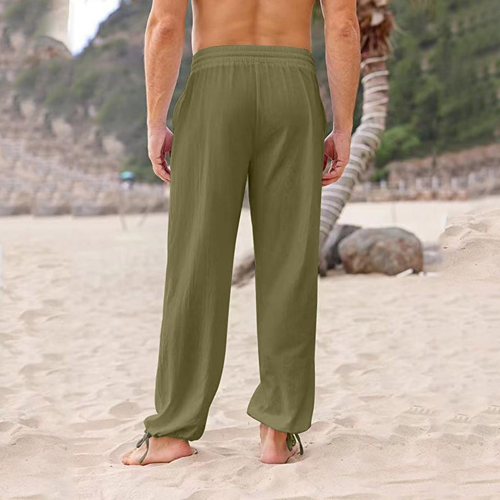 Men's Fashion Casual Beach Pants Color Elastic Band Pocket Overalls Pants