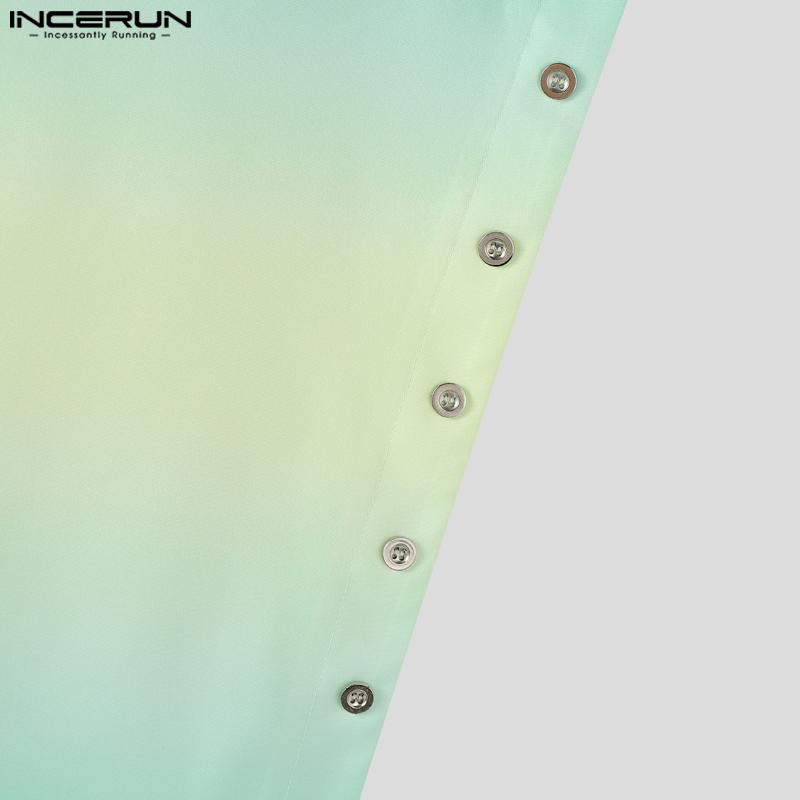 INCERUN 2PCS Men Sleeveless One Shoulder Gradient Tank Tops and Long Harem Pants Outfits Sets