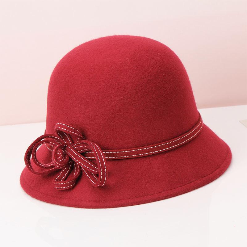 2022 Șapcă Cloche cu boruri asimetrice Lady Chic Flower Femei 100% Lână Pălării Fedora Negru Bleumarin Vin Roșu Camel Gri