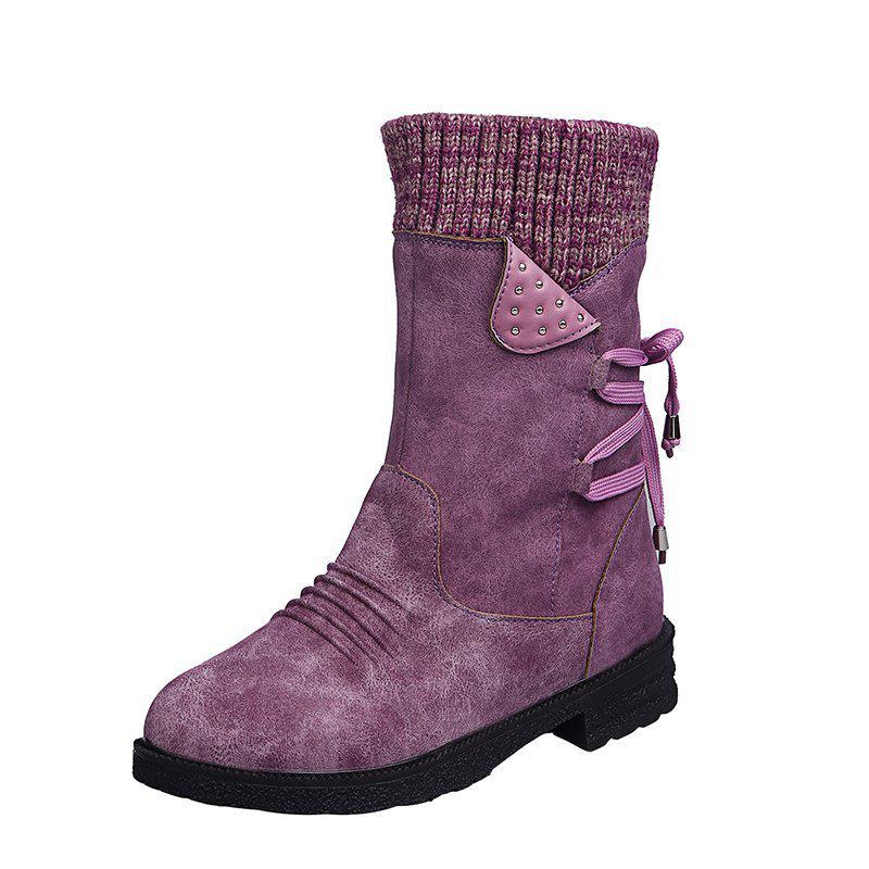 2025 Plus Size Women's Martin Boots: Chunky Heel Mid-Calf Winter Fashion, European & American Style