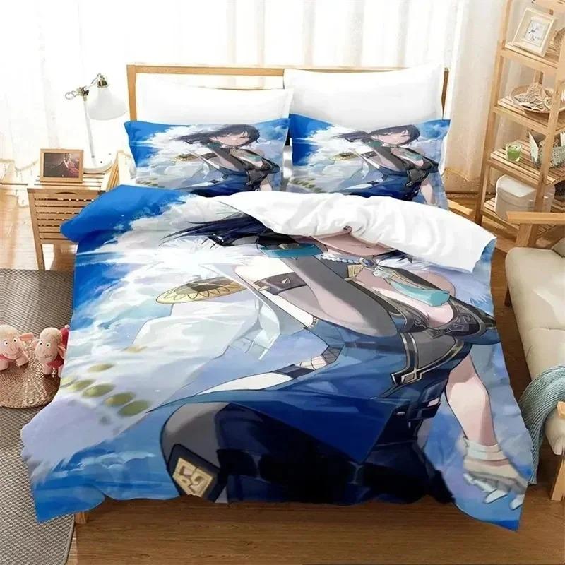Anime Game Yelan Genshin Impact Bedding Set 3D Printed Suitable for Bedroom Duvet Cover Set With Pillowcases Kids Home Textile