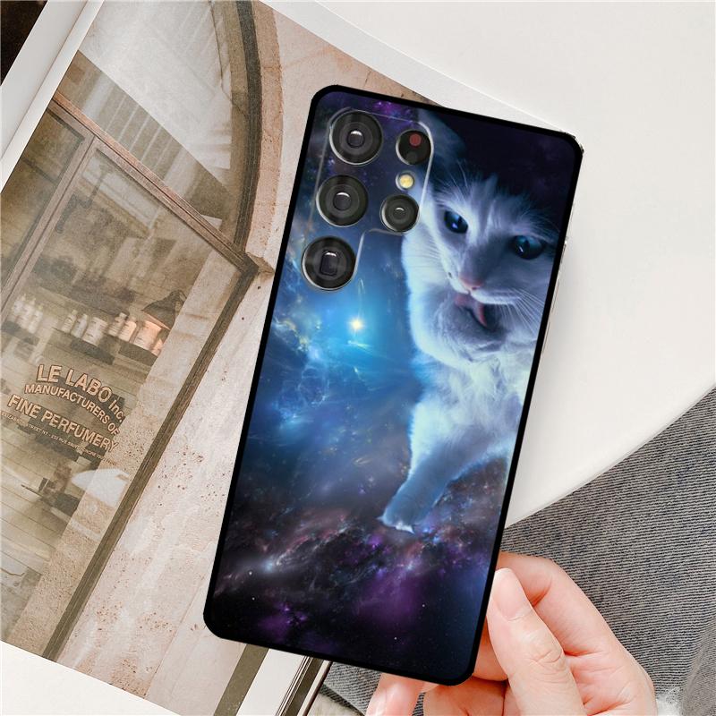 Space Happy Cats Phone Case For Samsung Galaxy S25 Ultra S9 S10 S20 FE S21 S22 S23 Plus S24 Ultra Full Cover