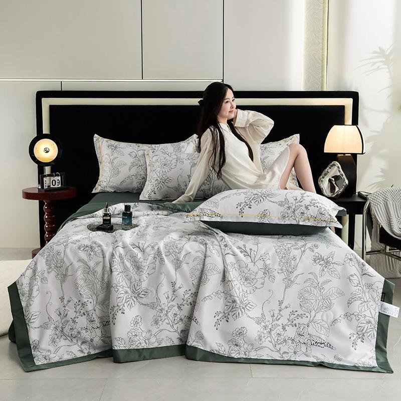 Piumone Estivo Sottile 4 pezzi Tessili per la Casa Lusso Leggero Coperta Estiva Fresca Taglia Queen Piumone per Aria Condizionata Set Lenzuolo Federe