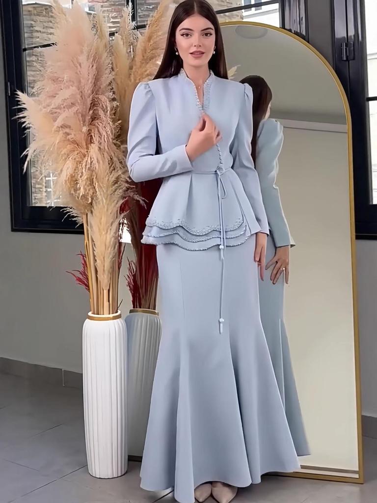 Autumn 2025 European & American Suit Jacket and High-Waist Midi Skirt Set