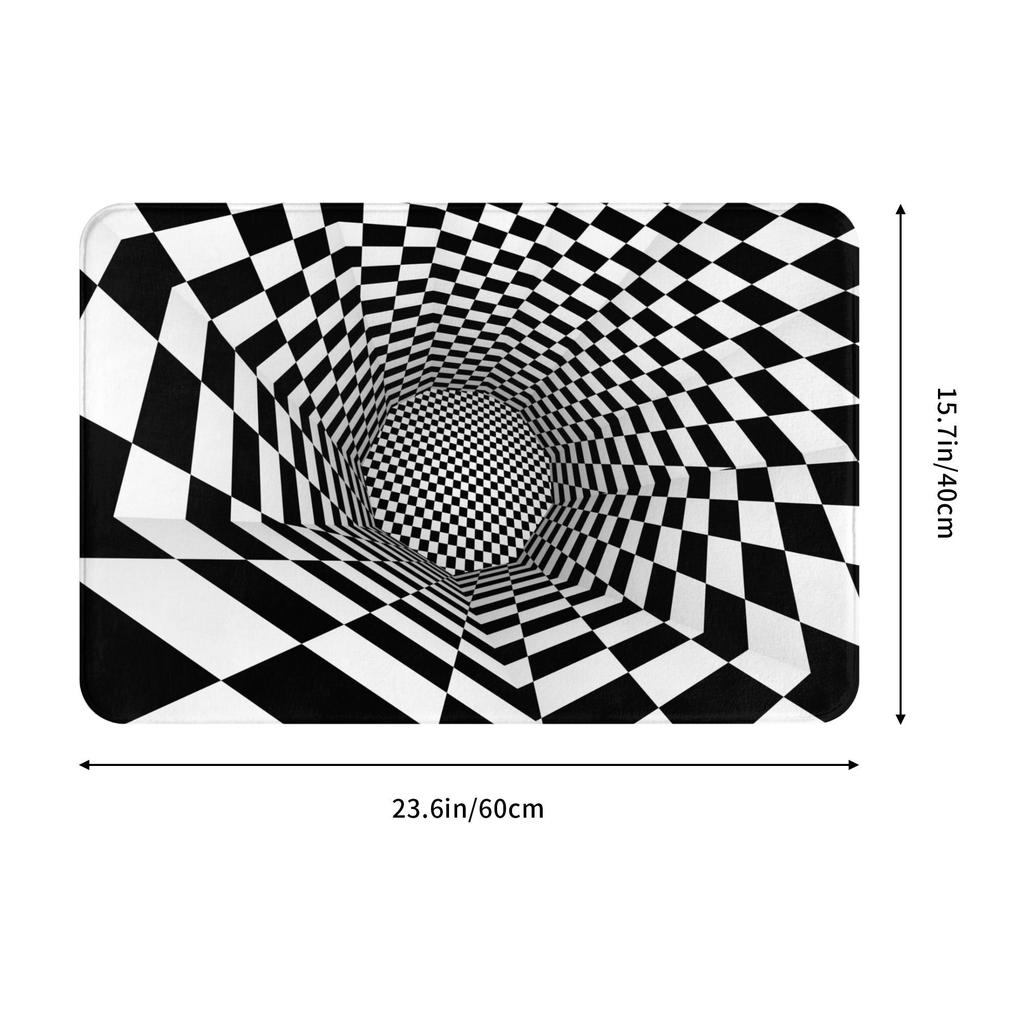 3D Checkered Swirl Trap Doormat Mat Anti-Slip Geometric Vortex Illusion Bathroom Kitchen Toilet Rug Carpet 40*60cm