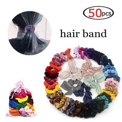 50 Pcs Hair Scrunchies Velvet Elastic Hair Bands Hair Ties Ropes Scrun