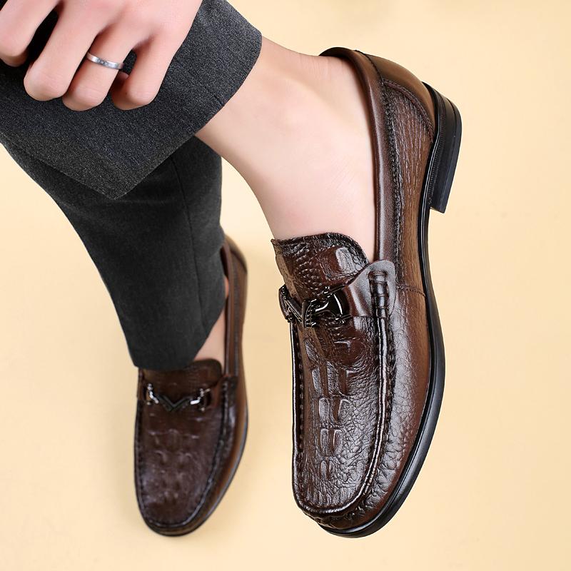 Fashion Genuine Leather Metal Buckle Loafers Male Slip on High End Business Formal Work Shoes Men's Moccasins Breathable Casual Shoes