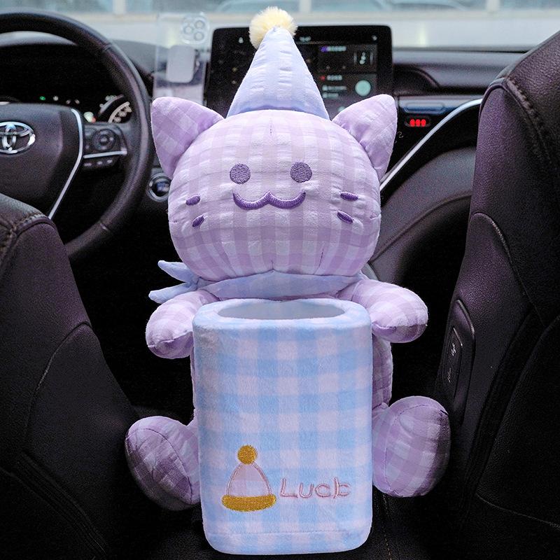 Katzenmuster Auto-Taschentuchbox Weiche Plüschtiere Niedliche Kätzchen Gitterlinien Plüschtiere Puppen Aufbewahrungsboxen Wesentliche Auto-Geschenke