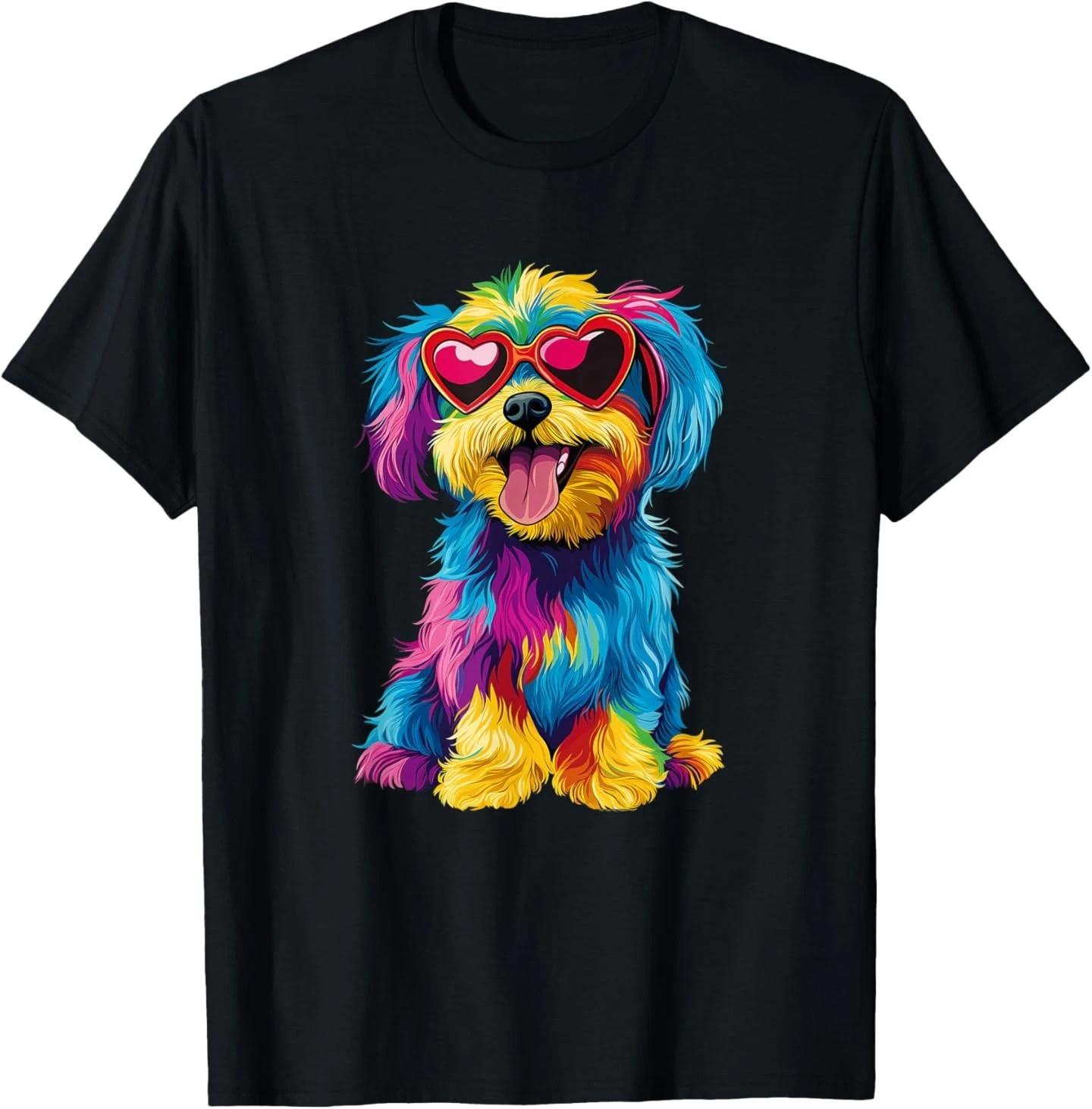 

Rainbow Cute Dog Wearing Glasses Heart Puppy Love Dog Funny T-Shirt XL