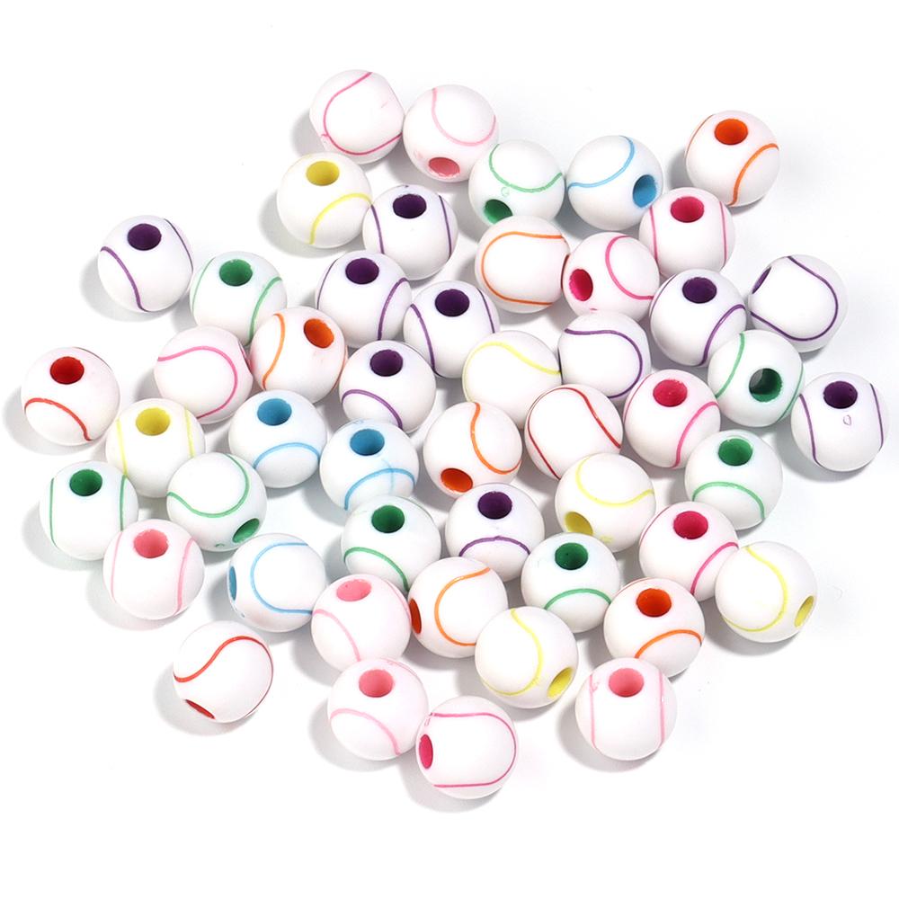 Wholesale  Acrylic Football Beads Basketball Soccer Ball Charms Round Loose Beads With Hole Bracelets Jewelry Making Supplies