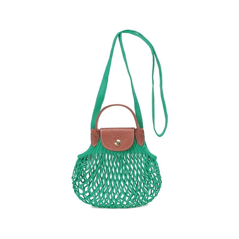 

Longchamp Le Pliage 17 Woven Hollow Button Cotton And Leather Trimmed Handheld Shoulder Crossbody Bag Small Women bags Green Brown 10139HVH129 Green & Brown