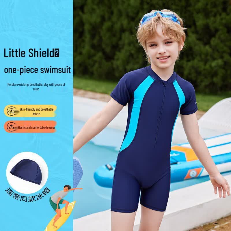 ABC KIDS Boys  Summer One-Piece Swimsuit with Cap 160