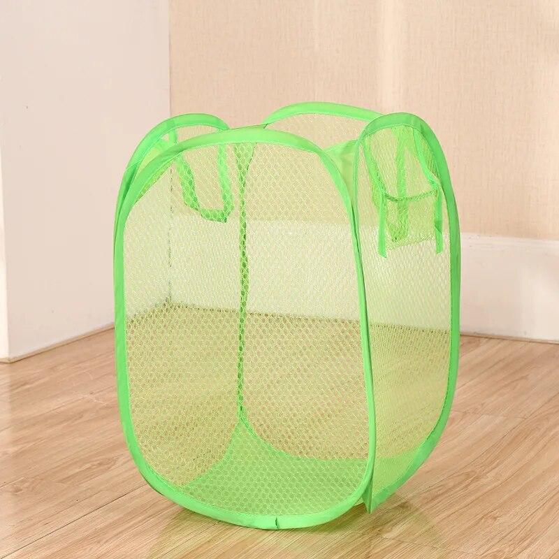 Folding Laundry Basket Organizer for Dirty Clothes Bathroom Clothes Mesh Storage Bag Household Wall Hanging Basket Frame Bucket