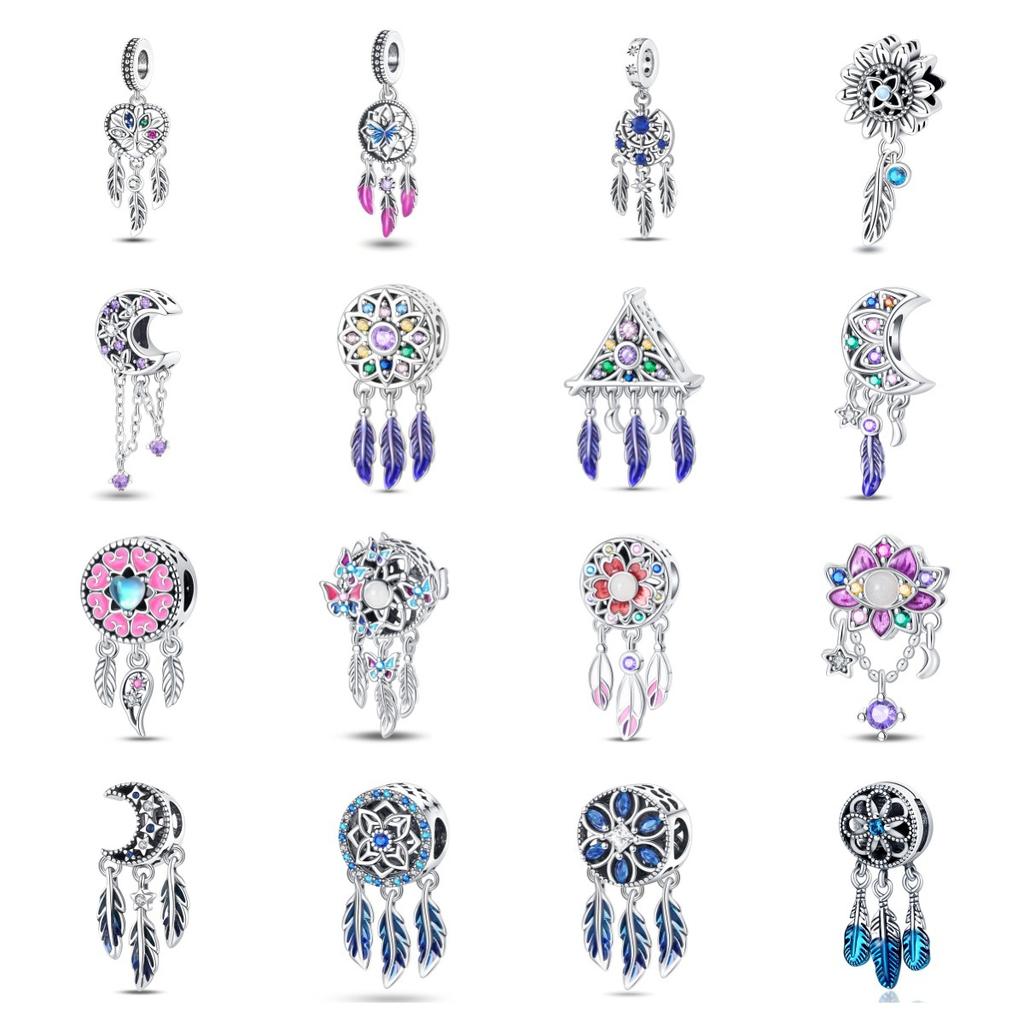S925 Silver Charming Dreamcatcher Pendant Bracelet Accessory Colorful Moon Star Beads DIY Jewelry Making Craft Supplies