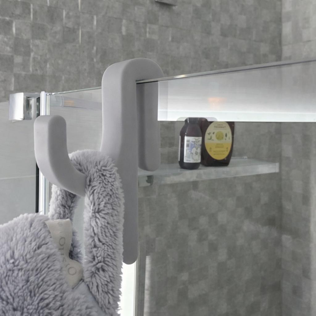 Shower Glass Hook, Gray, No Drilling, Towel Rack