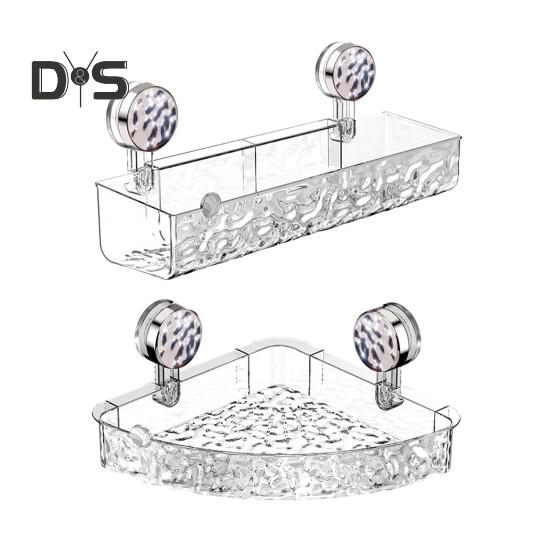 1/2Pcs No-Drill Clear Wall Caddy Suction Cup Shelf Large Capacity Simple Installation Versatile Bathroom Caddy Shower Organizer