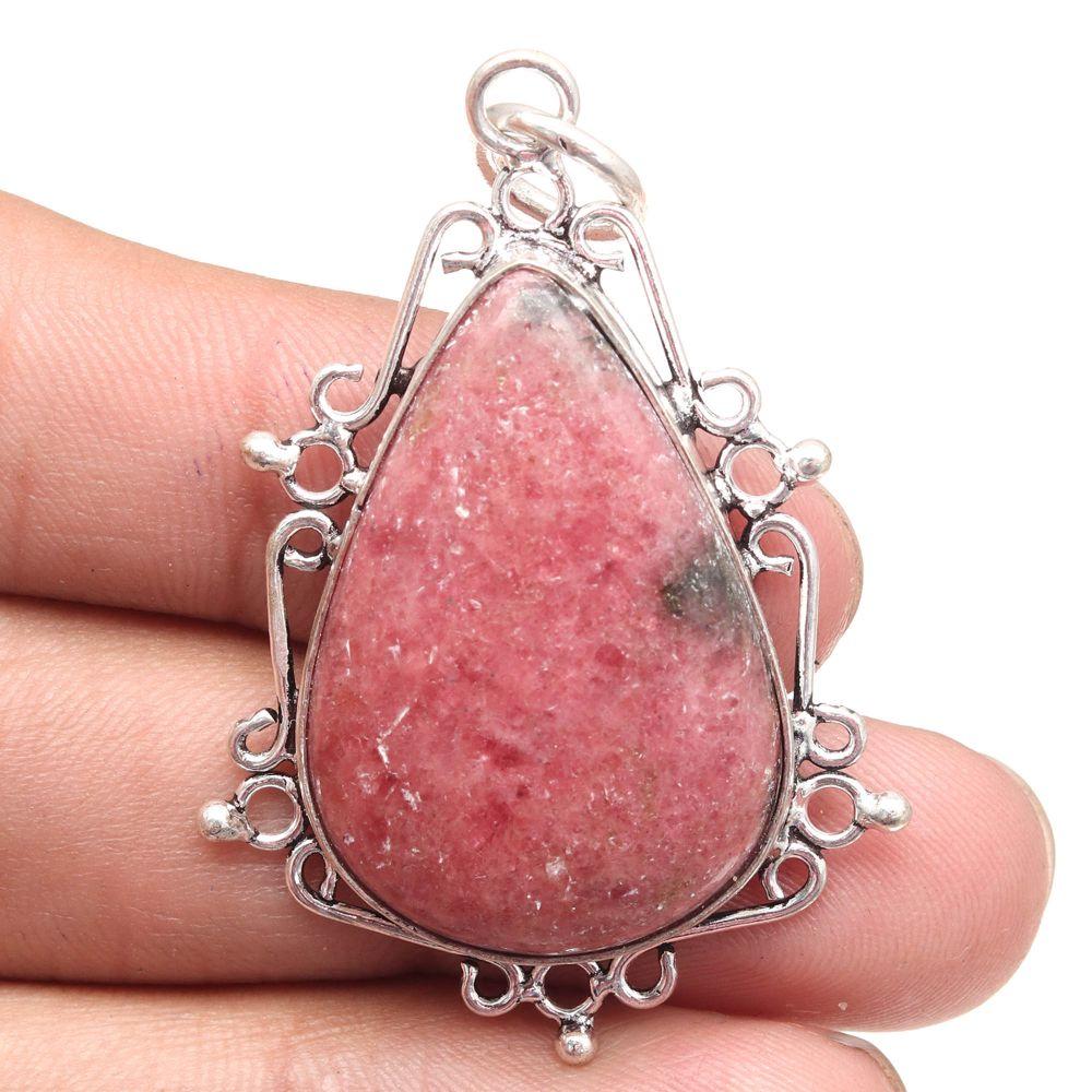 Pendant Rhodonite Gemstone Handmade Mother'Day Gift 925 Silver Jewelry 2"