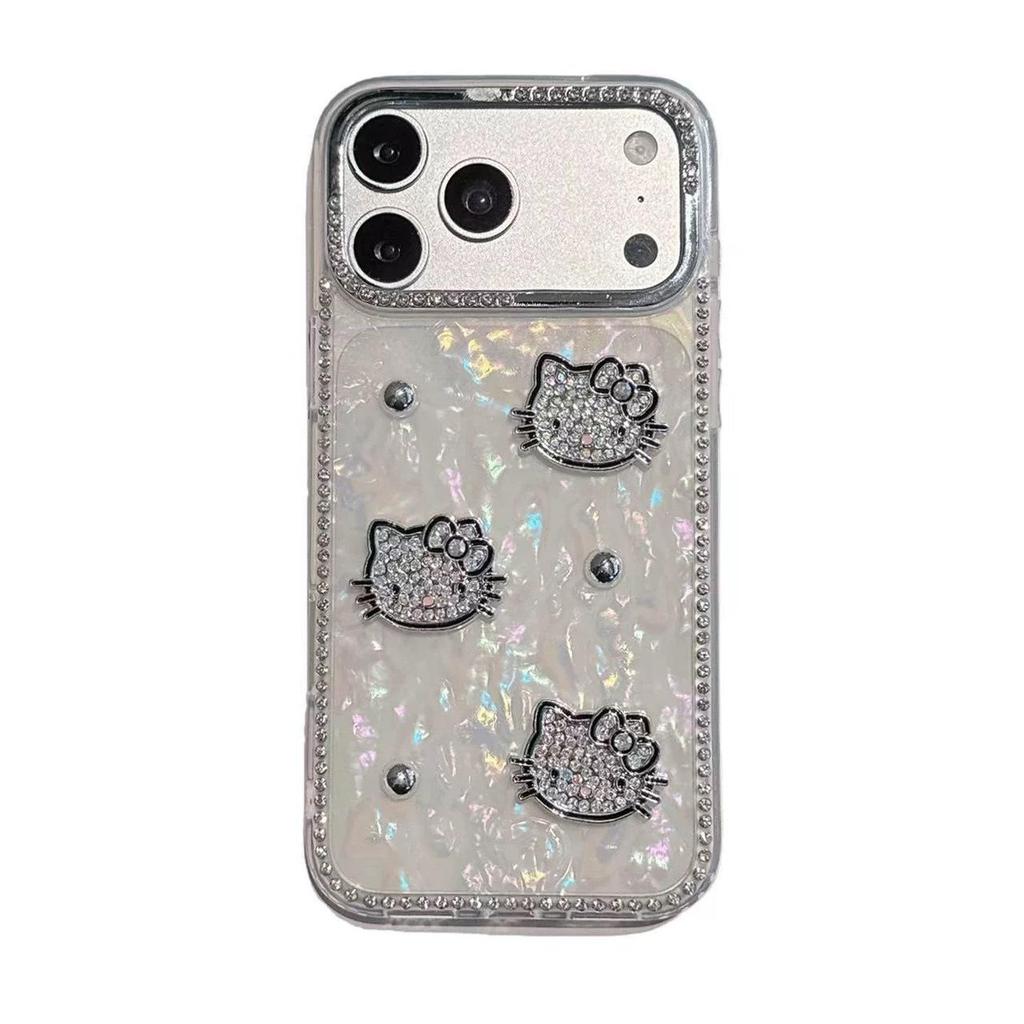 Colorful KT Cat Drill Shell Phone Case for Huawei P80 Pro/Mate 70, Cute with Bow and Iron Ball Design