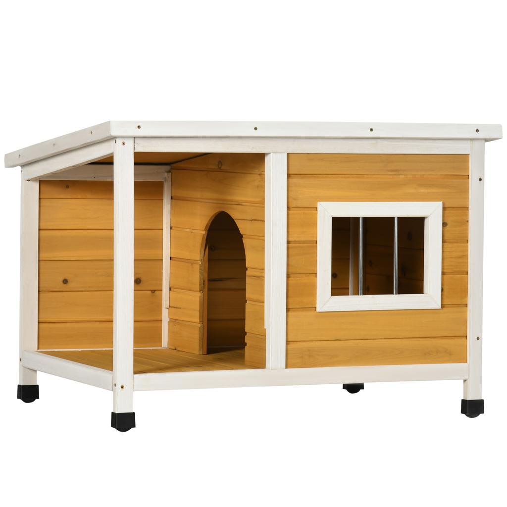 Outdoor Dog Kennel In Fir Wood with Covered Veranda and Tilting Roof, 85.5x62x60 Cm, Multicolored