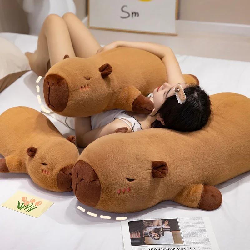 Kuscheliges Capybara-Plüschtier, gefüllte Capybara-Plüschpuppe, langes Schlafkissen, Sofakissen, Weihnachts- und Geburtstagsgeschenk für Jungen und Mädchen