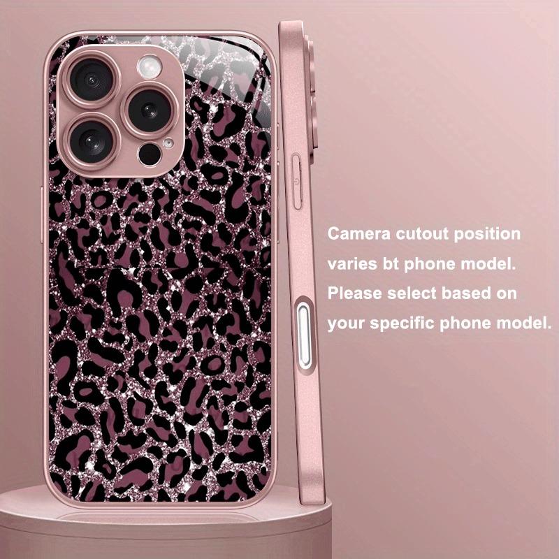 Dark Pink Leopard Print Tempered Glass Metallic Paint Phone Case For iPhone 17 Pro Max 11 12 13 14 15 16 Plus 16E 17 Air Cover