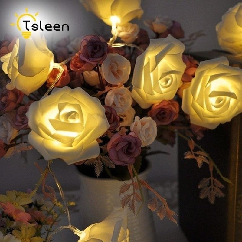 10 Rose Christmas Decoration String Lights Simulation Rose LED Light Post Lantern Lighting Fairy Lights Home Flower Party