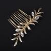 Wedding Rhinestone Hair Comb for Women Gold Zircon Handmade Bridal Bride Hair Accessories Simple Party Tiara Leaf Hair Piece