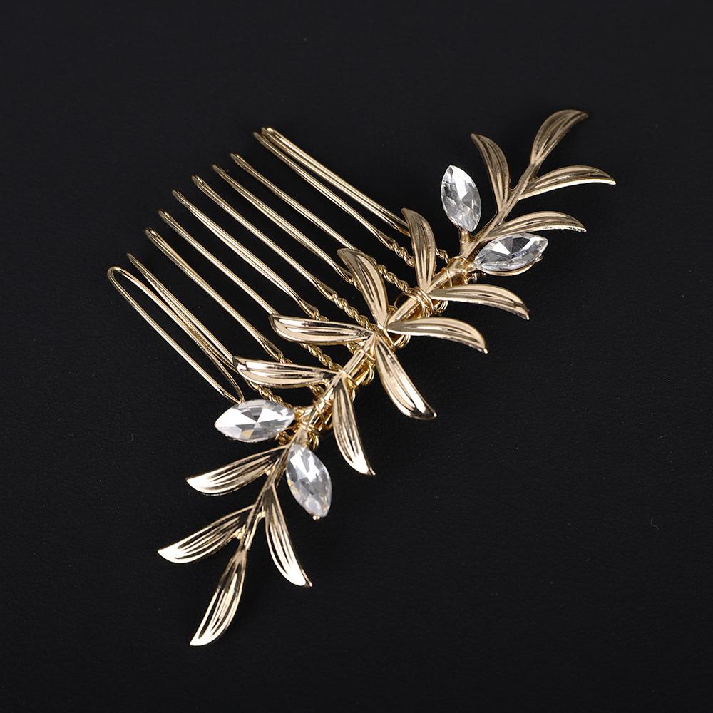 Wedding Rhinestone Hair Comb for Women Gold Zircon Handmade Bridal Bride Hair Accessories Simple Party Tiara Leaf Hair Piece