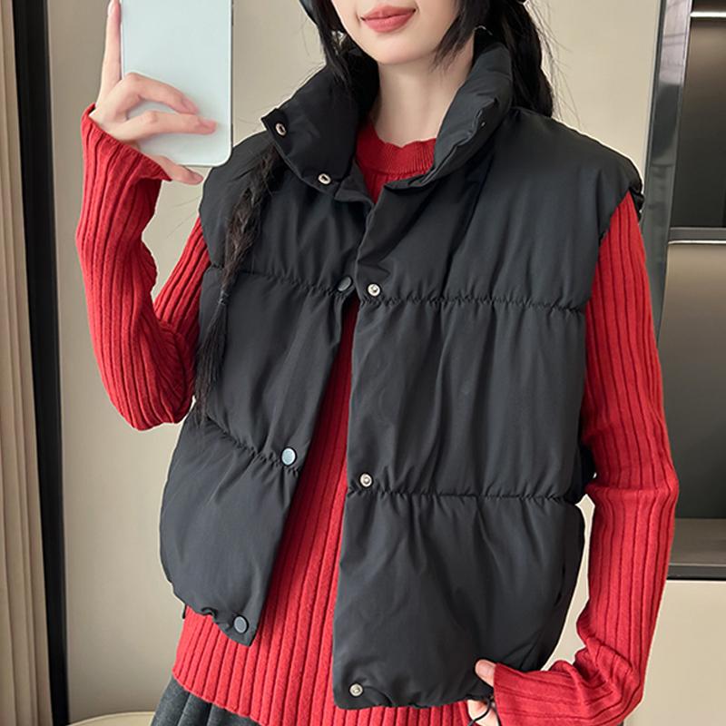 Fashion Winter Short Sleeveless Vest Woman Warm Outerwears Stand Collar Casual Thick Women's Jackets