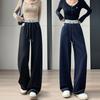 Winter Jeans Women Cold Weather Fleece Lined High Waist Loose Slim Straight Color Block Casual Wide Leg Pants