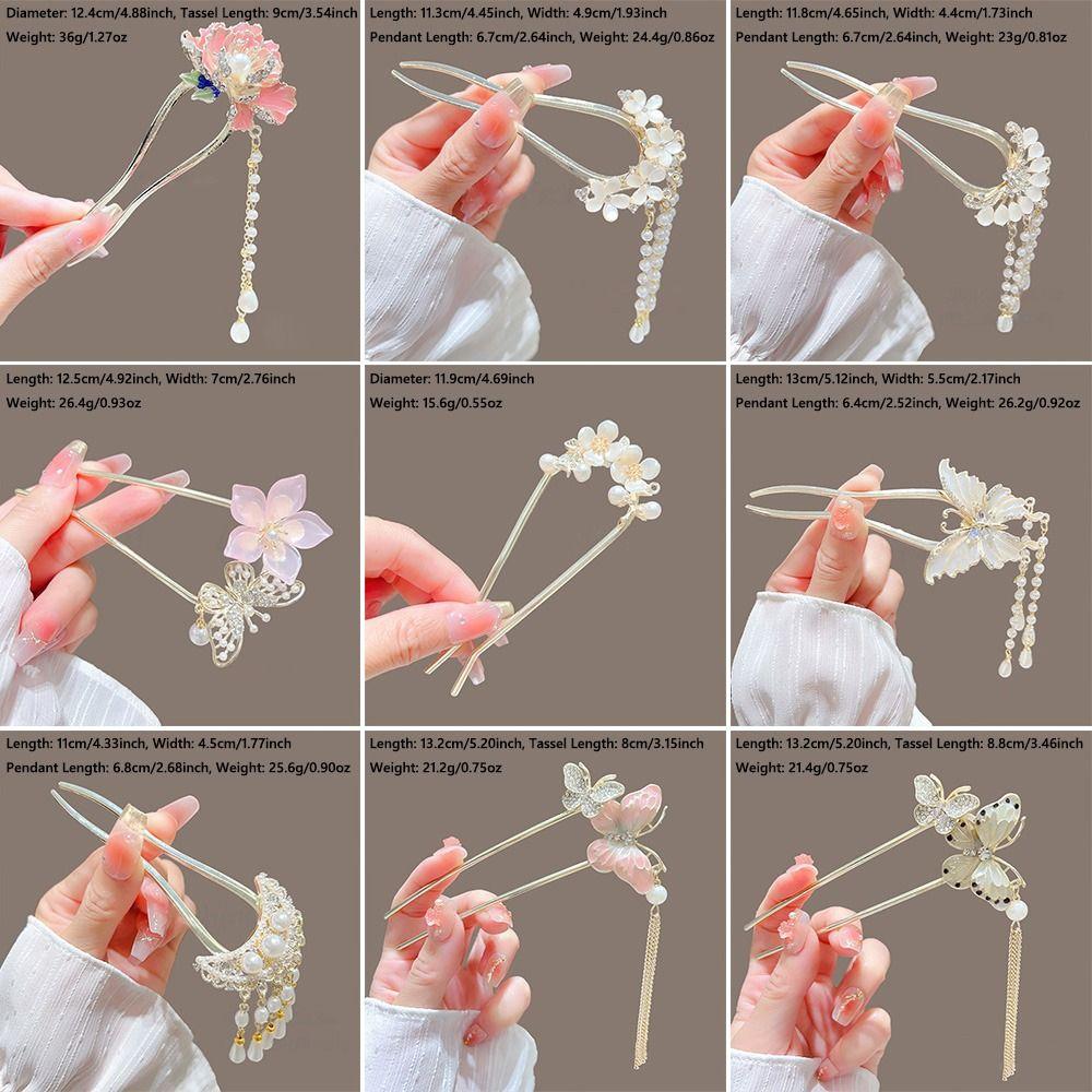 Legierung Haarnadel Quaste Blume Dutt Werkzeug Hochsteckfrisuren Kopfschmuck Vintage U-förmige Haarnadeln für Damen