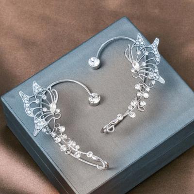 Yousheng Ear Cuff Korean Style Hollow Out Lustrous Without Piercing Temperament Butterfly Elf Inlaid Rhinestone Ear Bone Clip Jewelry Accessory