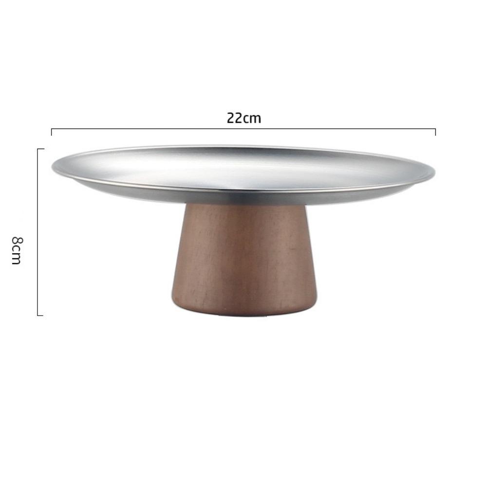 Stainless Steel High Foot Tray Wooden Base Fruit Display Plate New Dessert Plate Home Decoration