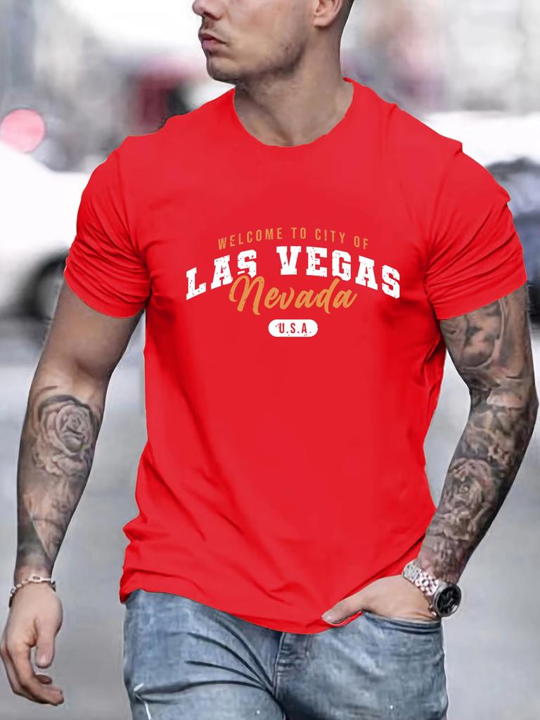 Welcome To Las Vegas Nevada Print T-shirt For Men Summer Short Sleeve O-neck Cotton Tees Casual Streetwear Oversized Tops
