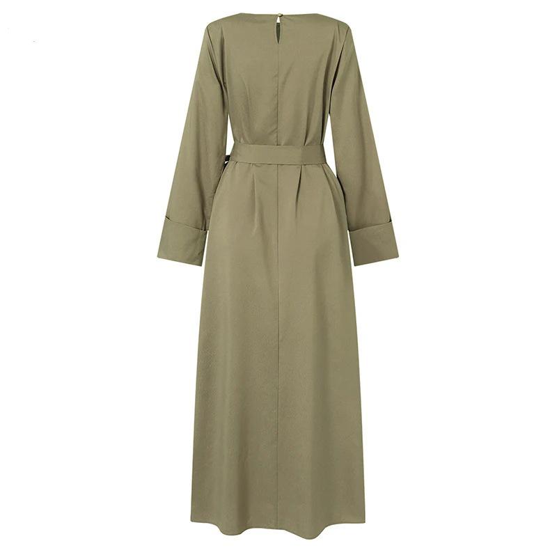 2024 Women's Plus Size Satin Robe - Solid Color, Loose Fit, Round Neck, Long Sleeve with Waistband