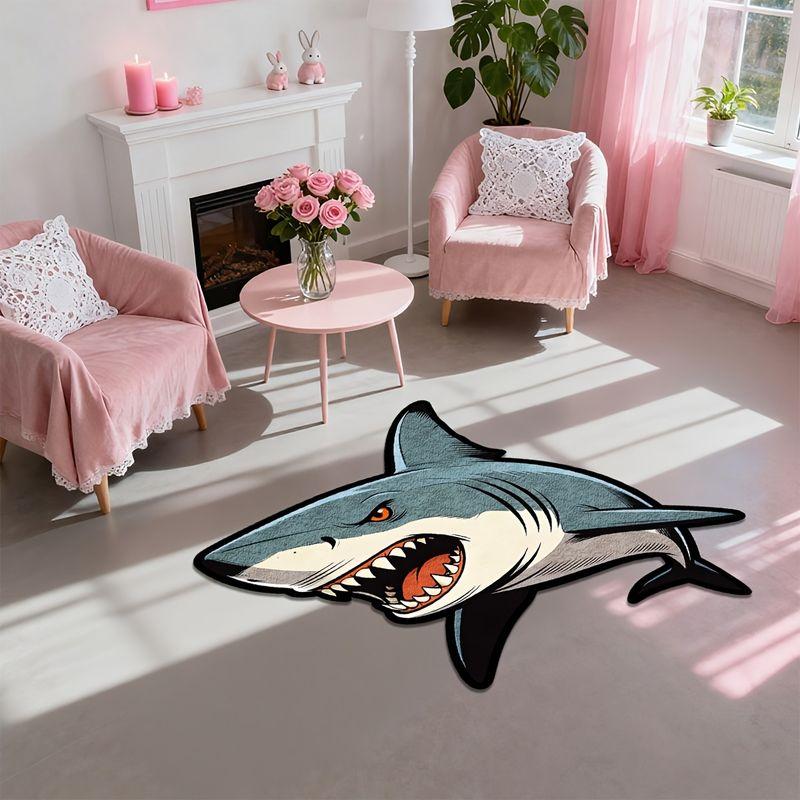 Cartoon Great White Shark Shaped Rug, Non-Slip Sound-Absorbing Entryway Mat, Bedside Rug for the Bedroom, Home Decor