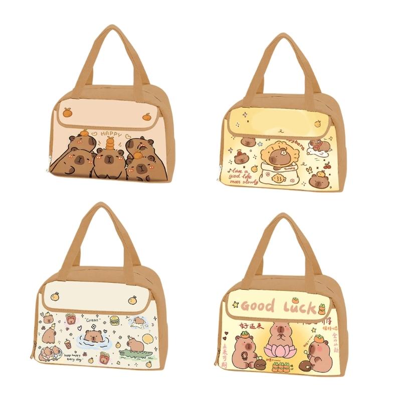 Insulated Capybara Print Lunch Bag For Students Waterproof Lightweight Lunch Bag With Zipper And Easy to Clean Surfaces