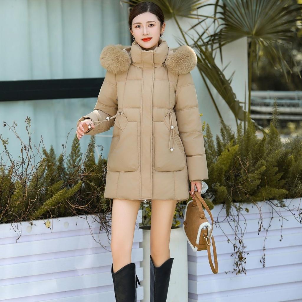 Fashionable Cold-proof Hooded Mid-length Cotton-padded Jacket, Sweet and Warm Cotton-padded Jacket for Women Winter