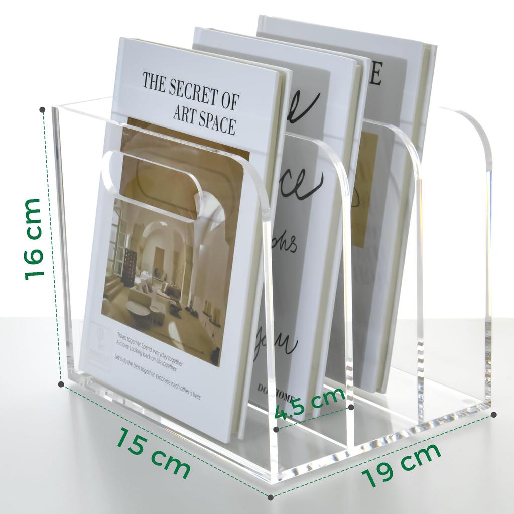 AIMOLLY Acrylic File Box, 3-Tier Book Stand, Vertical Compartment, Desk Shelf, Desktop Shelf, Desktop Document Storage, Office Supplies, Clear, Deskto