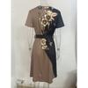 Temperament Commuting Belt Short Sleeved Round Neck Printed Women's Dresses