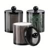 Suport Dispenser Qtip Negru Transparent cu Capace - Recipiente Borcan Farmacist pentru Depozitare Organizator de Măsuță de Toaletă - Set Accesorii Baie