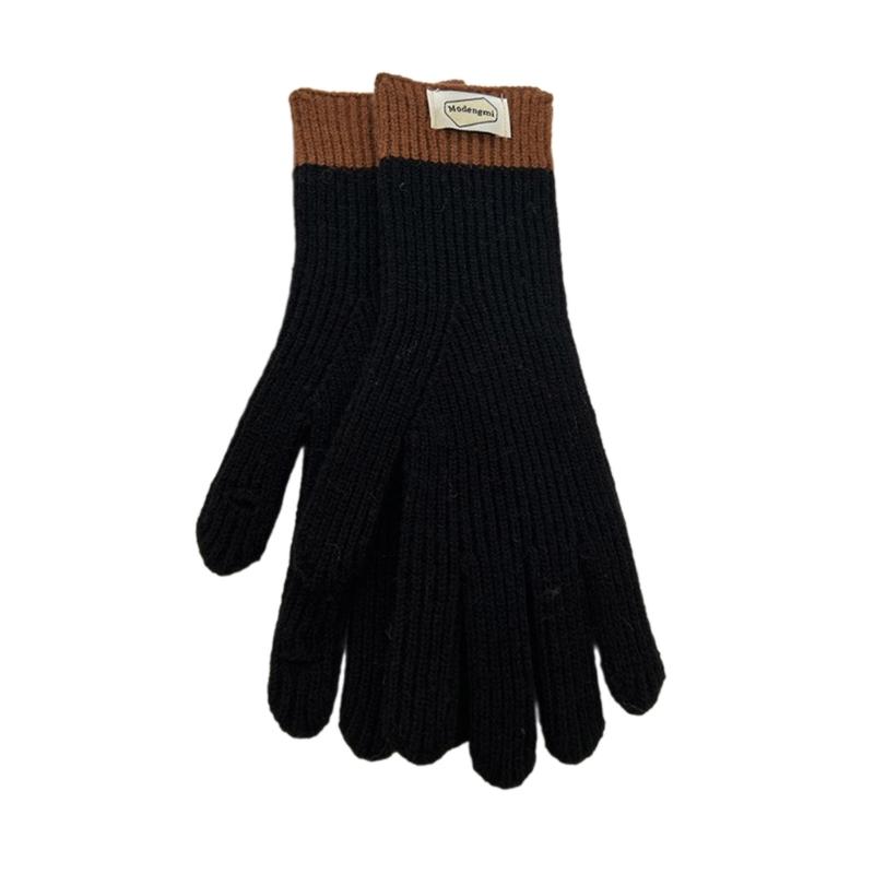 

Женские теплые вязаные перчатки с полными пальцами, для улицы, для катания, с сенсорным экраном, цветные блоки, декор в виде букв и этикетки, термо-варежки чёрный