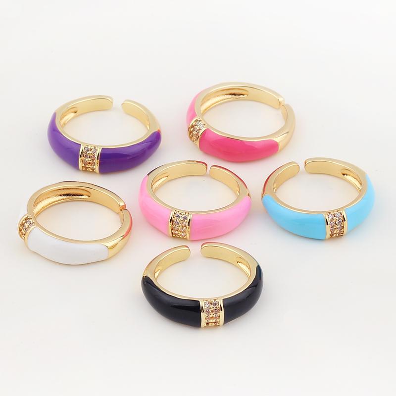 6 Colors Simple Style Colorful Enamel Ring Paved With Shiny Rainbow Cubic Zircon Stone Fashion Wed Engage Ring For Women